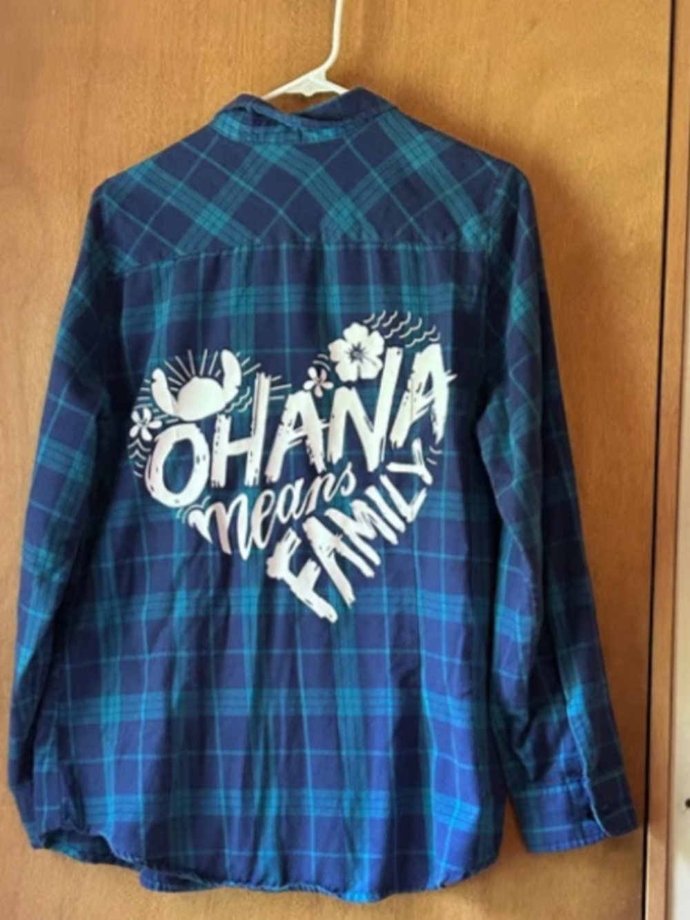 Disney Lilo & Stitch "Ohana Means Family" Blue Plaid Flannel